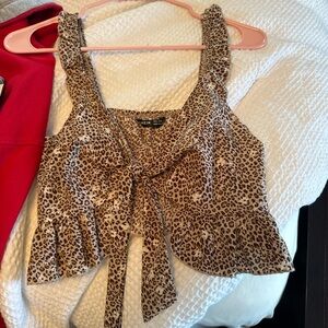 Leith Animal Print Tie-Front Crop Top